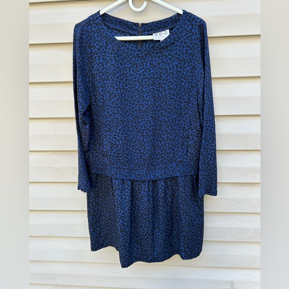 Sea New York Tuckernuck Silk Shift Dress blue Animal cheetah print drop …